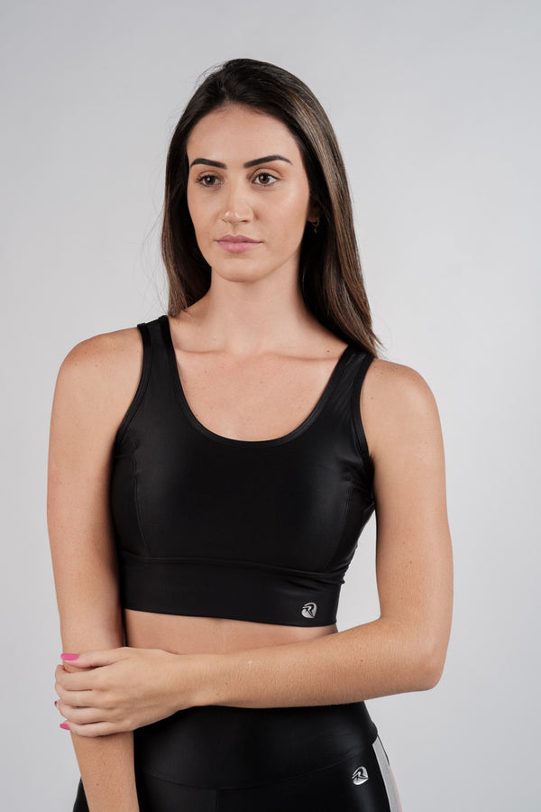 Cropped Tiras Paralelas Preto Atletika