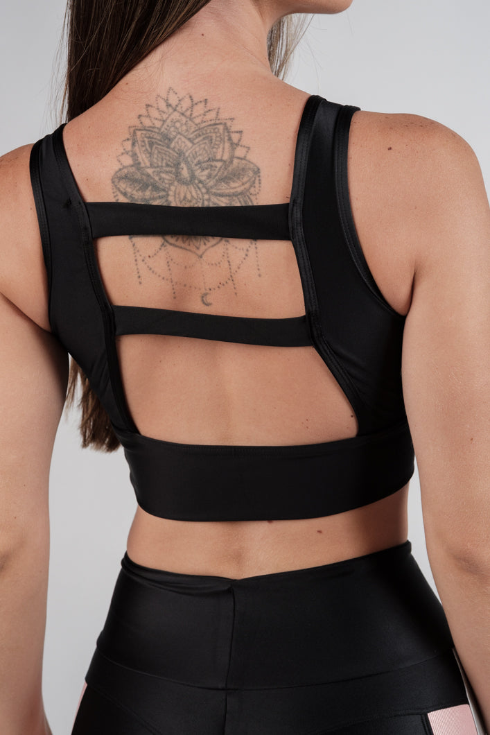 Cropped Tiras Paralelas Preto Atletika