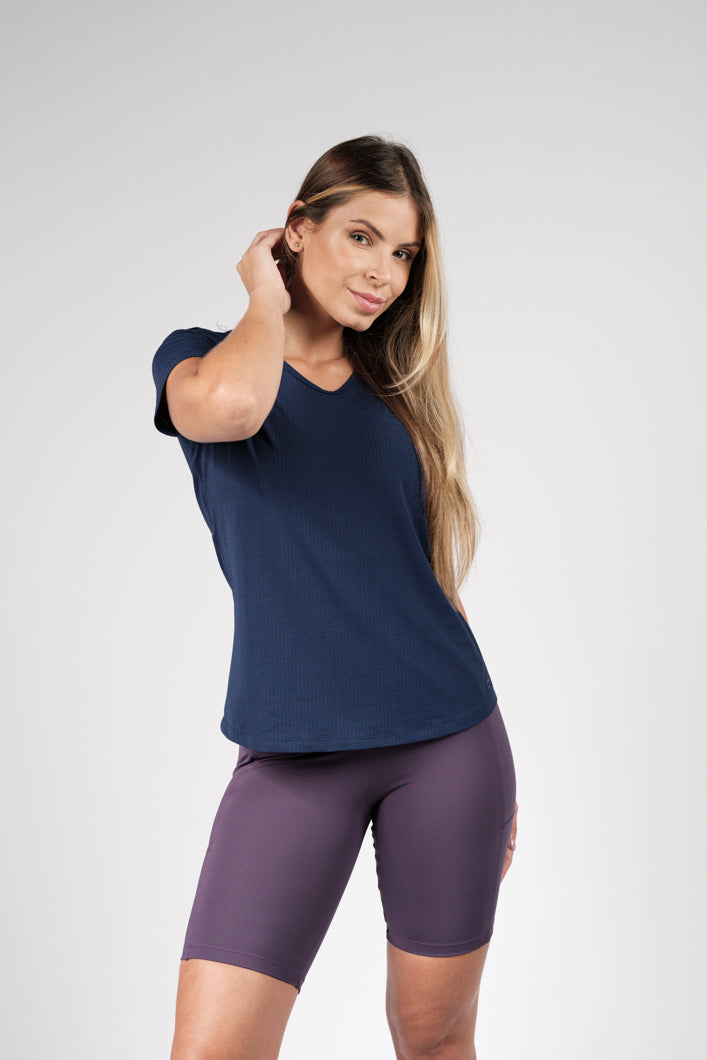 Blusa Dry Fit Azul Marinho Texturizada