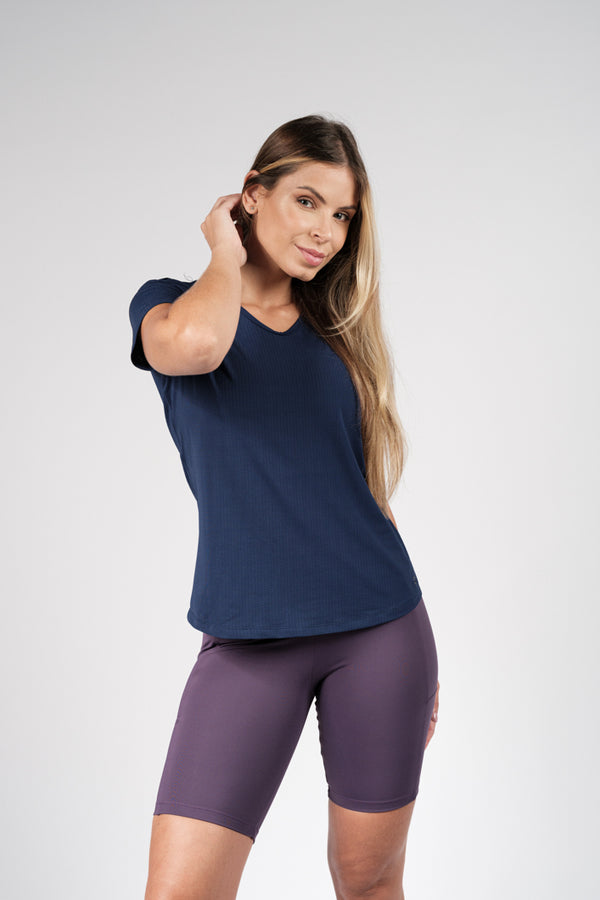 Blusa Dry Fit Azul Marinho Texturizada