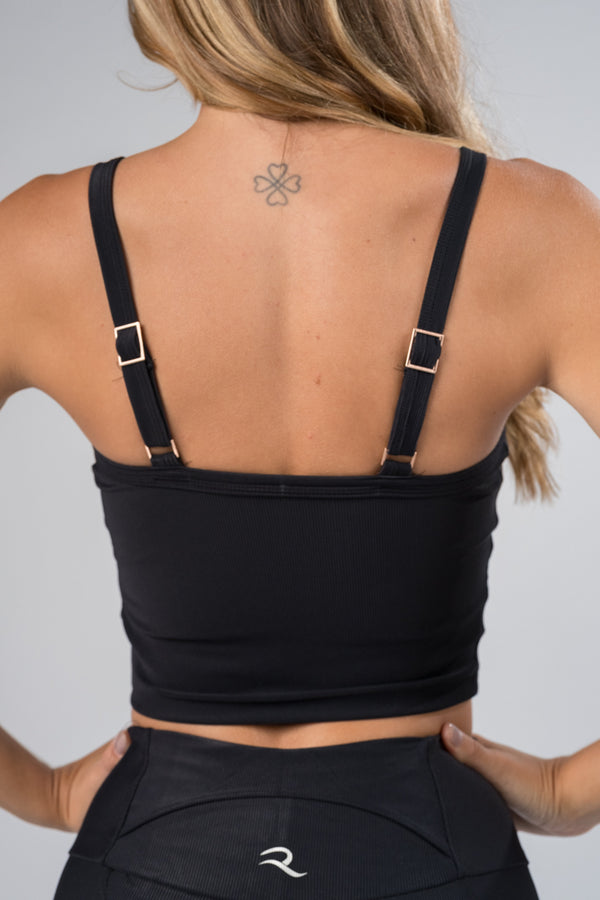Cropped Regata Canelado Fosco Preto
