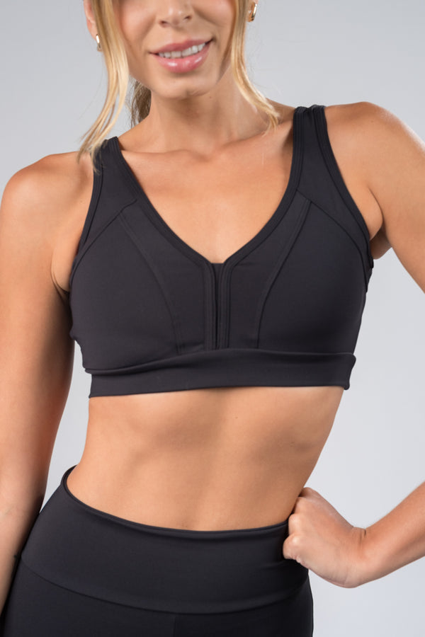 Top Decote em V Tecido Preto