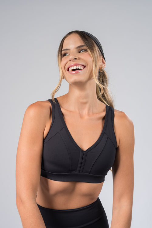 Top Decote em V Tecido Preto