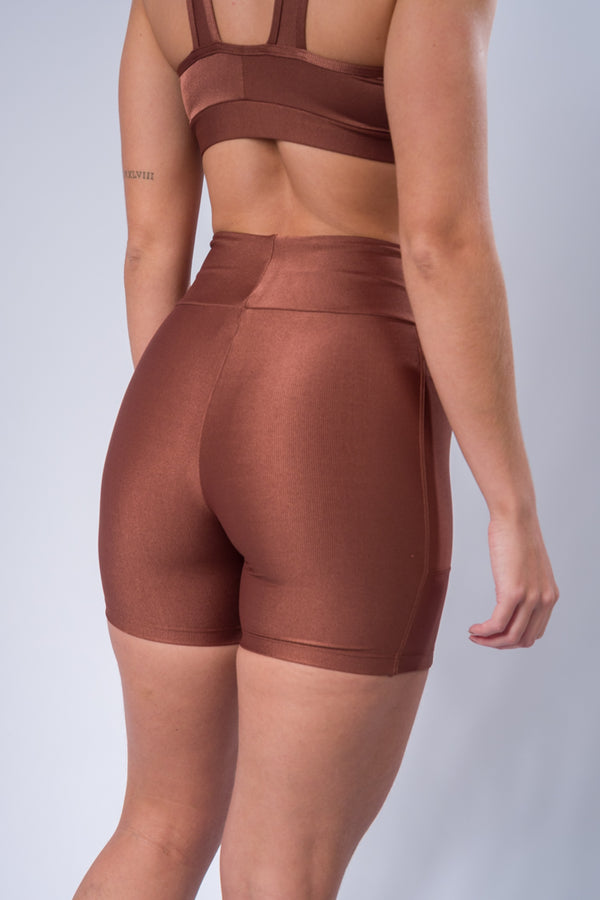 Short Canelado com Brilho Cappuccino