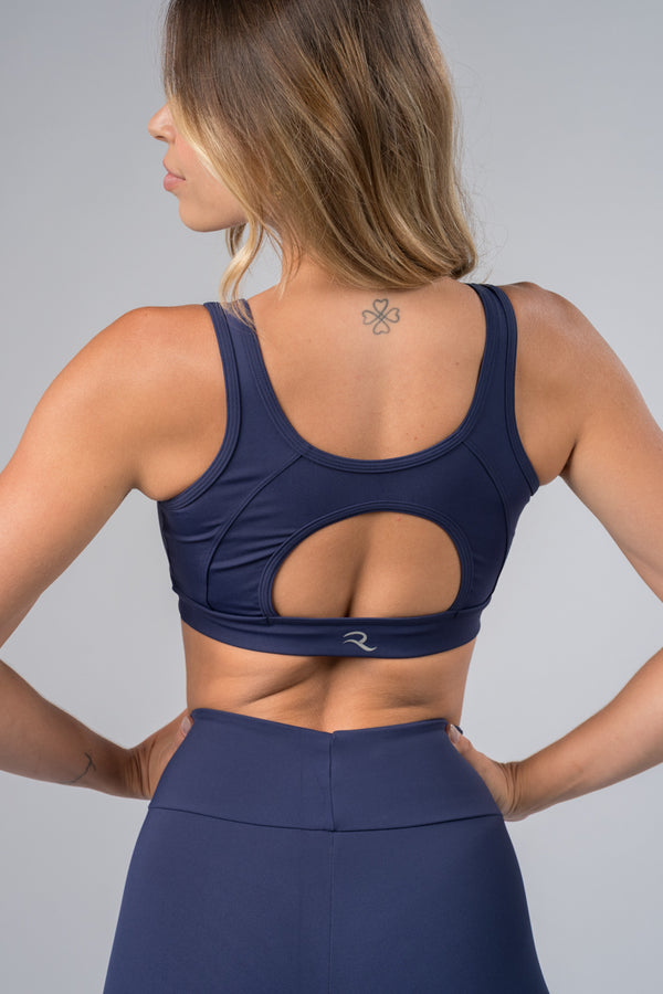 Top Decote em V Tecido Azul Marinho