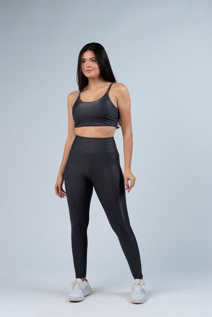 Legging Canelada com Brilho Cinza Chumbo