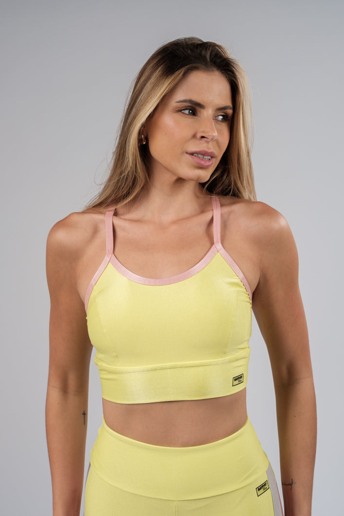 Cropped Sofia Amarelo Neon Detalhado