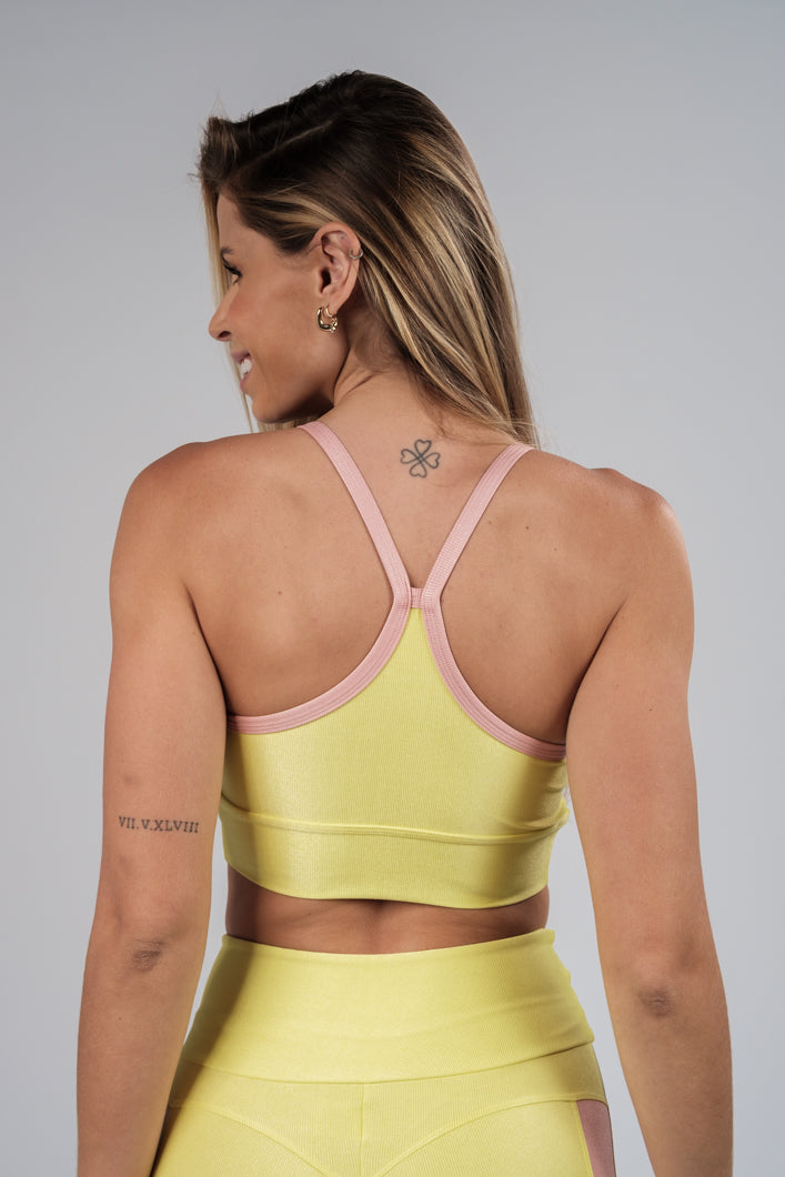 Cropped Sofia Amarelo Neon Detalhado