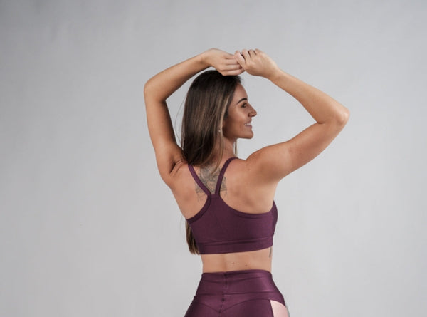 Cropped Sofia Canelado com Brilho Berinjela