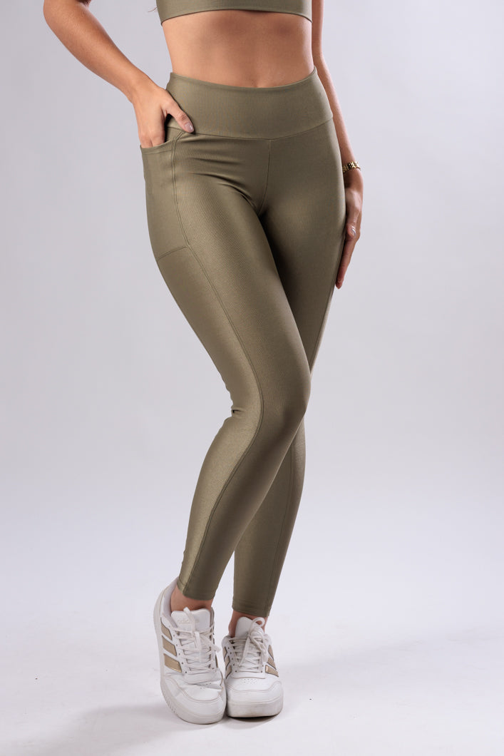 Legging Canelada com Brilho Verde Cidreira