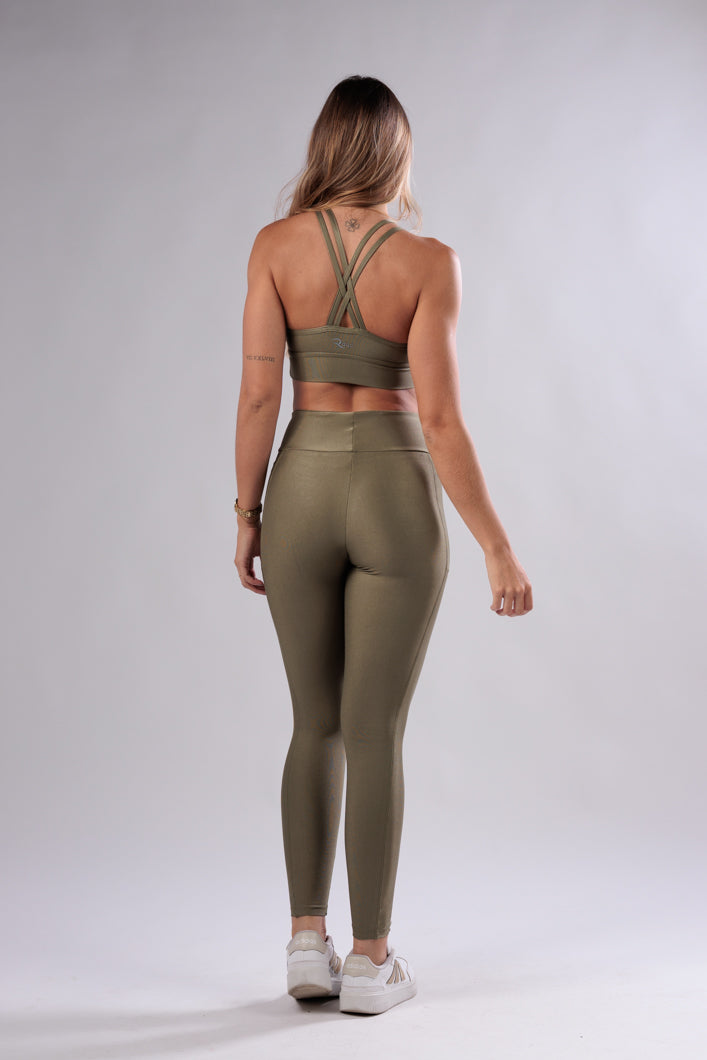 Legging Canelada com Brilho Verde Cidreira