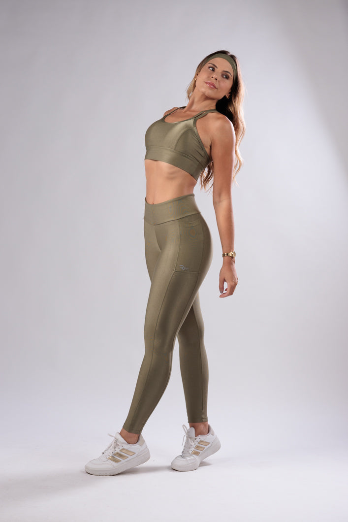 Legging Canelada com Brilho Verde Cidreira